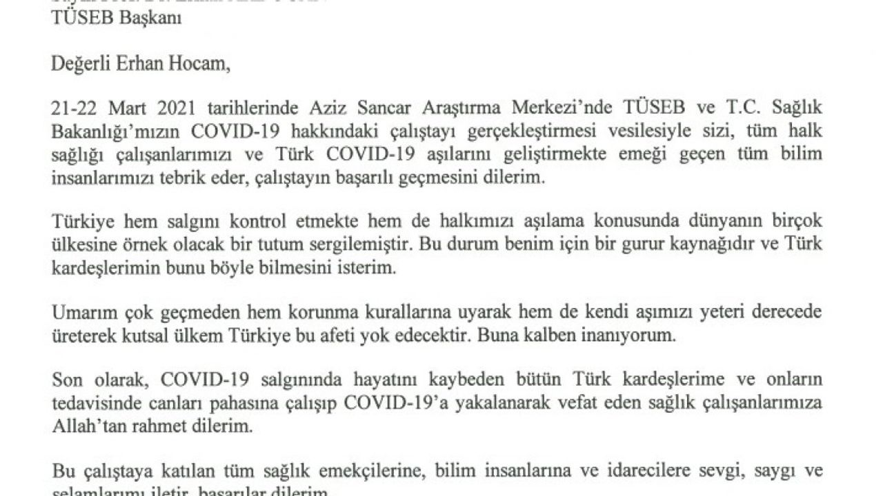 Nobel Ödüllü Aziz Sancar'dan Türkiye'ye övgü mektubu